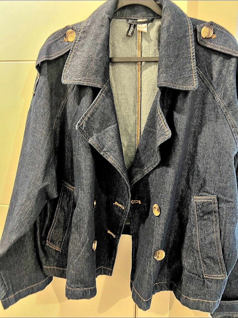 H&M Short Denim Trench Coat Blue Size XL
